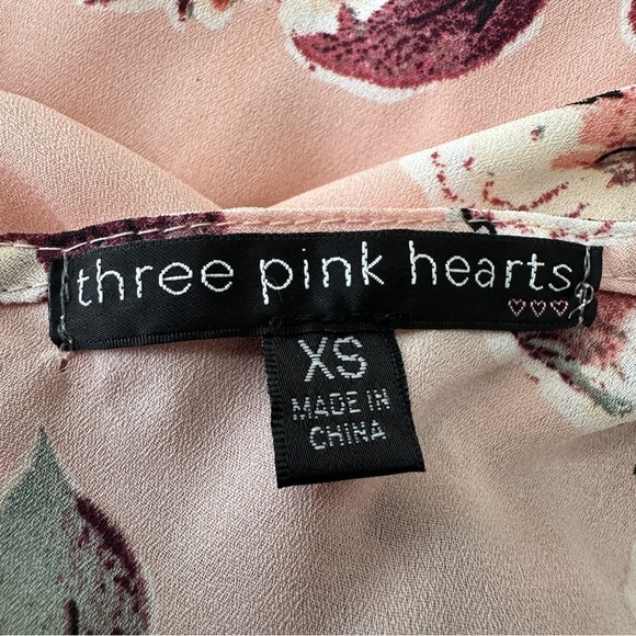 Three Pink Hearts Dress Womens XS Floral Print Maxi Pink High Low Hem Ruched‎ - Picture 10 of 13